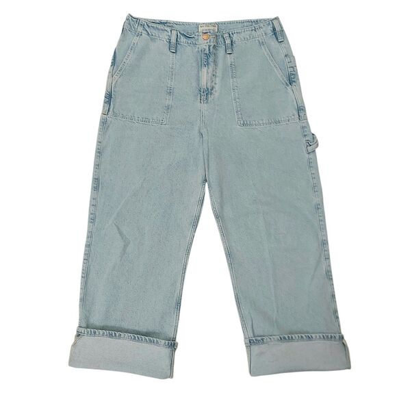 We The Free Jeans Womens 32 Blue Wide Leg Slouchy Baggy Cuffed Major Leagues - Picture 1 of 12